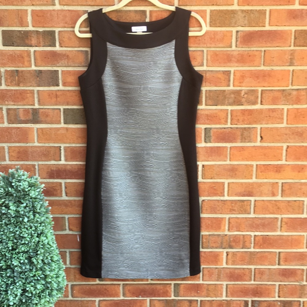 Calvin Klein Black Gray Textured Sheath Dress size 10